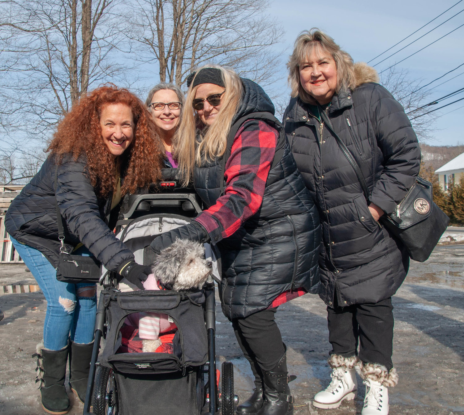 I ran into Lori Rae, left, Jenny, another Laurie and Nadia at Roscoe Beer's WinterFest again last Saturday, while Dharma scouted for squirrels.